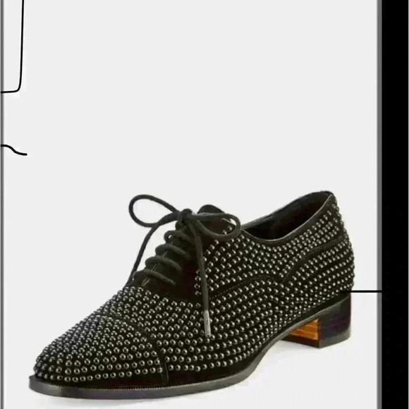 Manolo Blahnik Women’s Oxford Perlita Black Suede Studded Lace Up Sz 37.5/ 7.5 - Picture 3 of 14